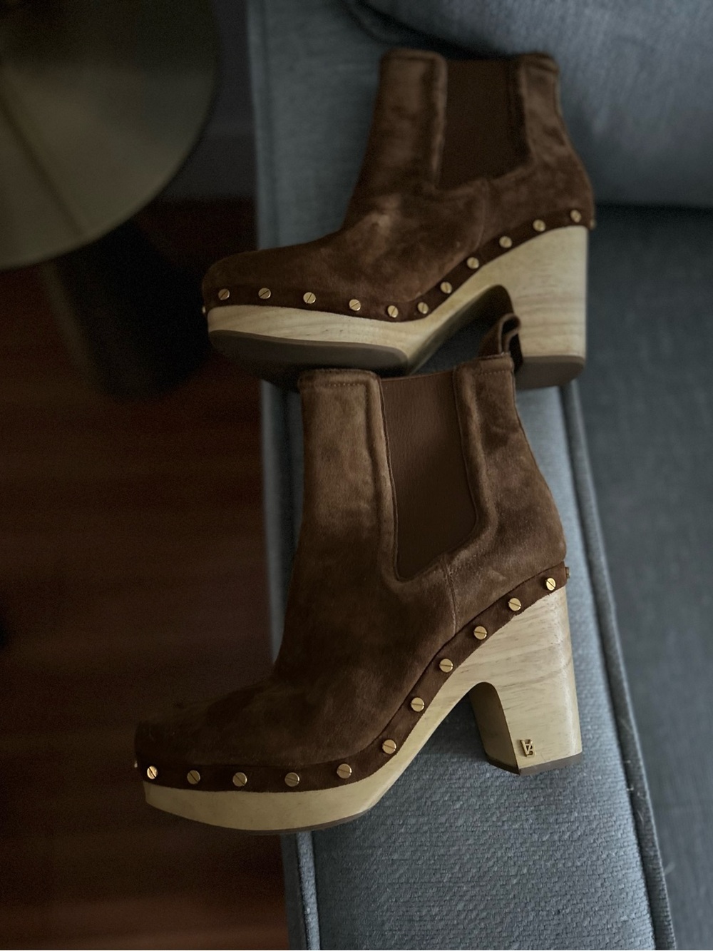 Veronica Beard Decker Suede Studded  Clog Wooden Heel Booties 10 Boho Western